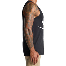 Load image into Gallery viewer, mens-black-grey-white-gym-wear-apparel-tank-top-singlet-fitness-apparel-strive-to-conquer-flex-tank-top-model-side
