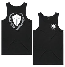 Load image into Gallery viewer, mens-black-white-grey-gym-wear-tank-top-singlet-fitness-apparel-strive-to-conquer-triumph-collection
