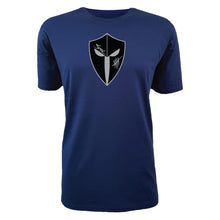 Load image into Gallery viewer, mens-blue-black-grey-gym-wear-shirt-fitness-apparel-strive-to-conquer-pursue-collection
